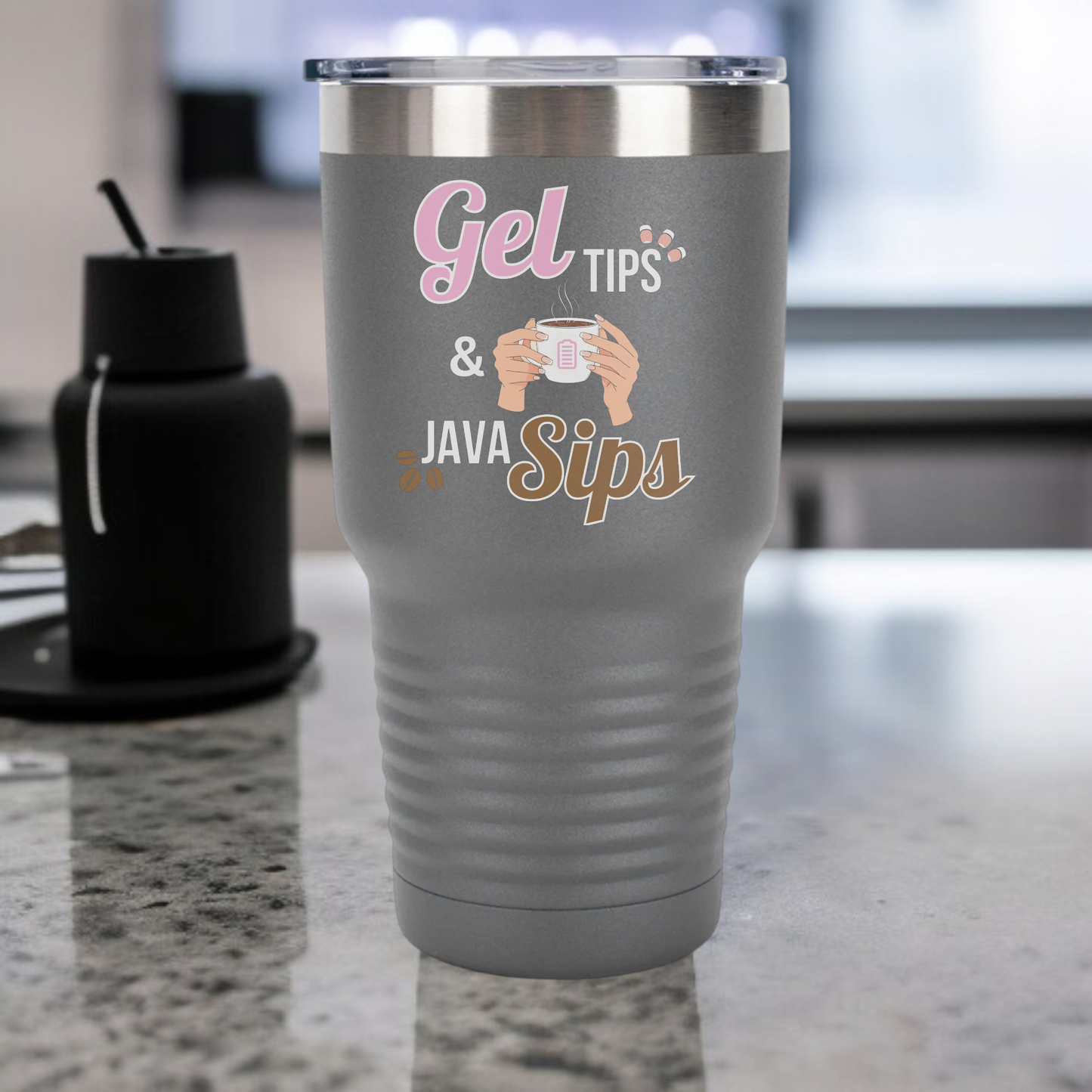Gel Tips & Java Sips Insulated Tumbler - 30oz Coffee Lover's Travel Mug