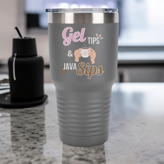 Gel Tips & Java Sips Insulated Tumbler - 30oz Coffee Lover's Travel Mug