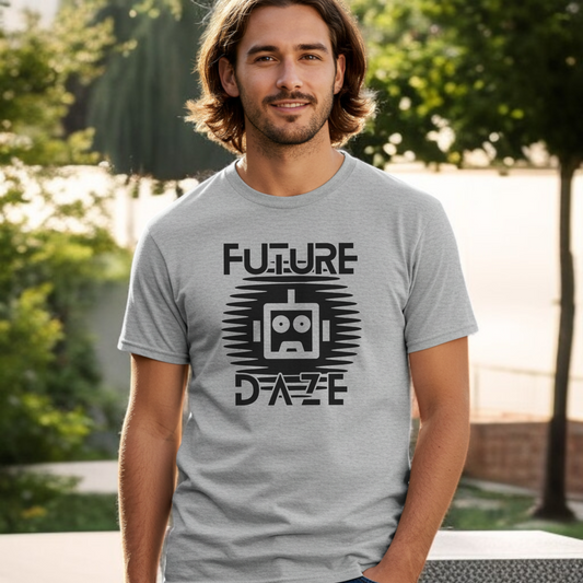'Future Daze' – Unisex Softstyle T-Shirt. Escape the ordinary and vibe in the future.