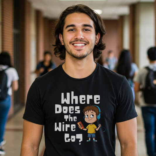 "Where does the wire go?" Unisex Softstyle T-Shirt