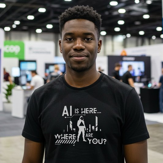 'AI Is Here' Unisex Softstyle T-Shirt – Casual Tech-Inspired Tee