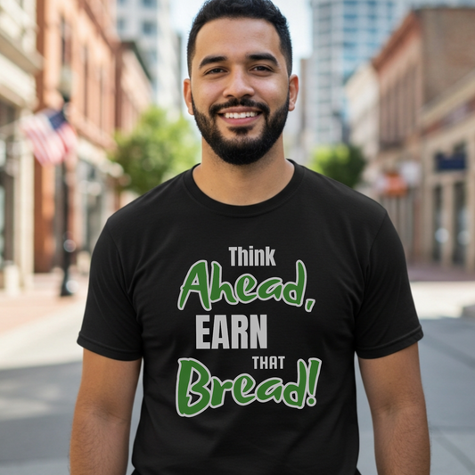 Motivational Unisex T-Shirt - "Think Ahead, Earn That Bread!"