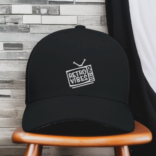 'Retro Vibes' Adult 6-Panel Trucker Cap | Flexfit 6511 Black