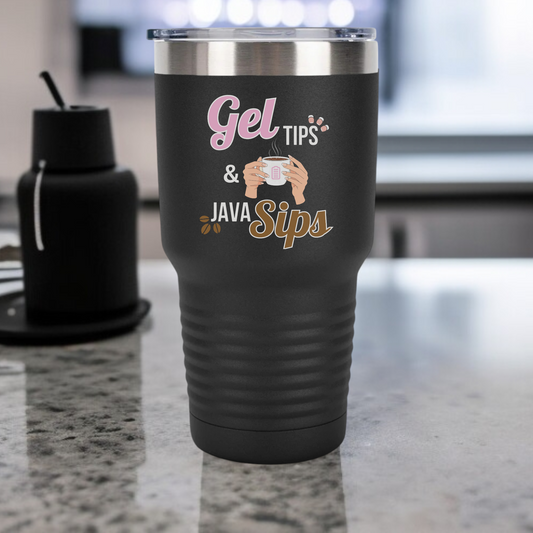 Gel Tips & Java Sips Insulated Tumbler - 30oz Coffee Lover's Travel Mug